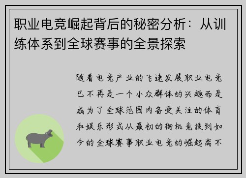 职业电竞崛起背后的秘密分析：从训练体系到全球赛事的全景探索